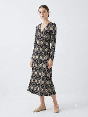 Max & Cleo Dress Black White Geometric Midi Party M